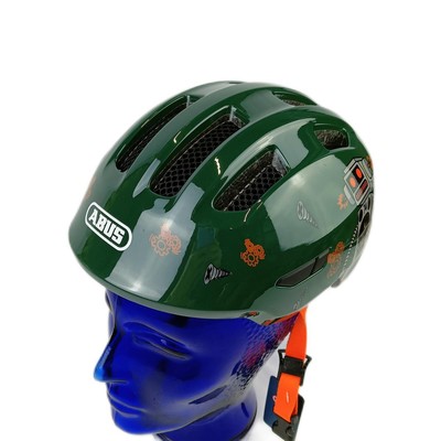ABUS Kinderhelm Smiley 3.0 Fahrradhelm grün Roboter Muster Größe S Spaß; sicher;