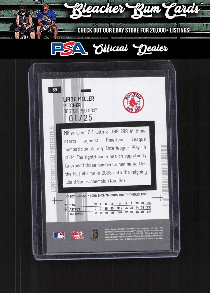 2005 Leaf Certified Materials 89 Wade Miller Mirror Gold #/25 - Image 2 of 2