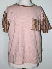 Women's Top  Wishlist Round Neck Pink & Brown Stripe SS Size Medium - NWOT's