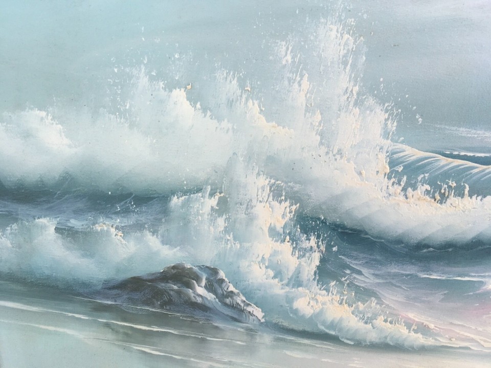 Vintage Ocean Seascape Nautical Painting Waves Beach 28x25 Signed ...
