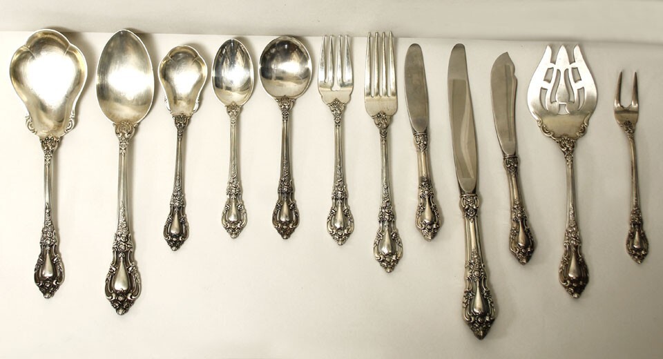 Vintage Lunt Eloquence 89 PC Svc 12 Sterling Flatware Set W