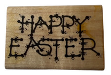 Dots Happy Easter Writing Words Wooden Rubber Stamp