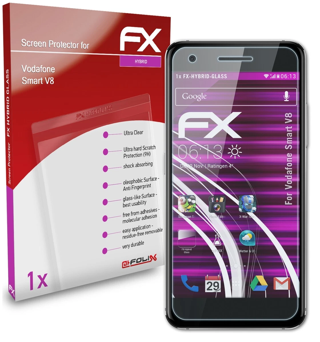 REY 3x Pellicola In Vetro Temperato 9H+ Per VODAFONE Smart E8 - Protezione Schermo Con Rivestimento Oleofobico