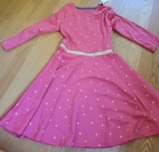 Mini Boden Foil Star Party Dress 8-9 Pink Long Sleeve A Line Cotton