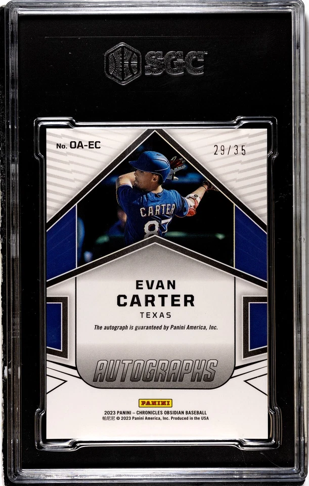 2023 Chronicles Evan Carter Obsidian SGC 9.5 w/10 Auto Electric Etch Orange /35 - Image 2 of 2