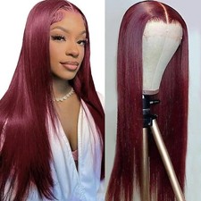 Red Lace Front Wigs Straight Heat Safe Synthetic Hair Women Party Pre Plucked