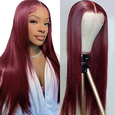 Red Lace Front Wigs Straight Heat Safe Synthetic Hair Women Party