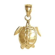 New 14k Yellow Gold Sea Turtle Pendant