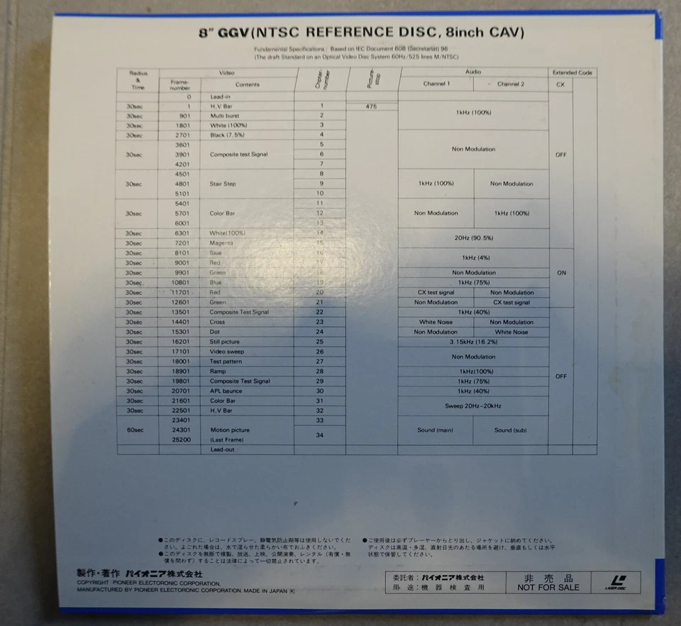 Pioneer Reference Disc GGV1012 - 8" NTSC - LaserDisc / LaserDisk - Bild 2 von 4