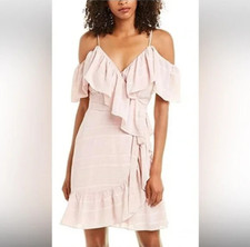 WAYF Wrap Dress Womens Size Small Elise Blush Pink Ruffled Cold Shoulder NWT