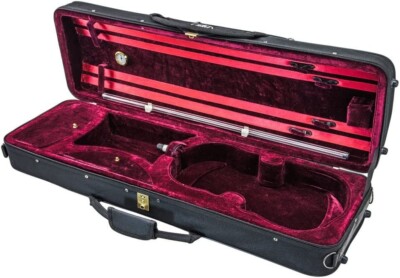 Deluxe 4/4 Oblong Acoustic Violin Fiddle Case Black/Burgundy Strap