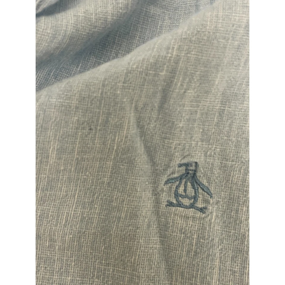 Penguin Button Down Shirt Mens 2XL Light Blue Casual Long Sleeve Linen Blend - Image 4 of 4