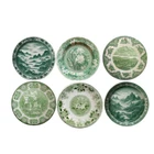 Dollhouse Miniatures Ceramic Plates Green Willow Set Wall Decor Handmade 6 Pcs