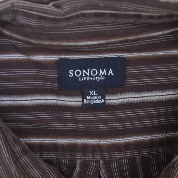 Sonoma Dress Shirt XL Extra Large Long Sleeve Brown & White Striped Cotton 1-38 - Image 4 of 4