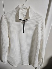 New Men's White Quarter Zip Sweater, Size Large
