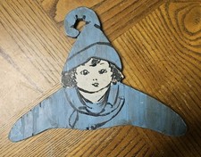 Antique Handcrafted Children's Wooden Clothes Hanger with Baby