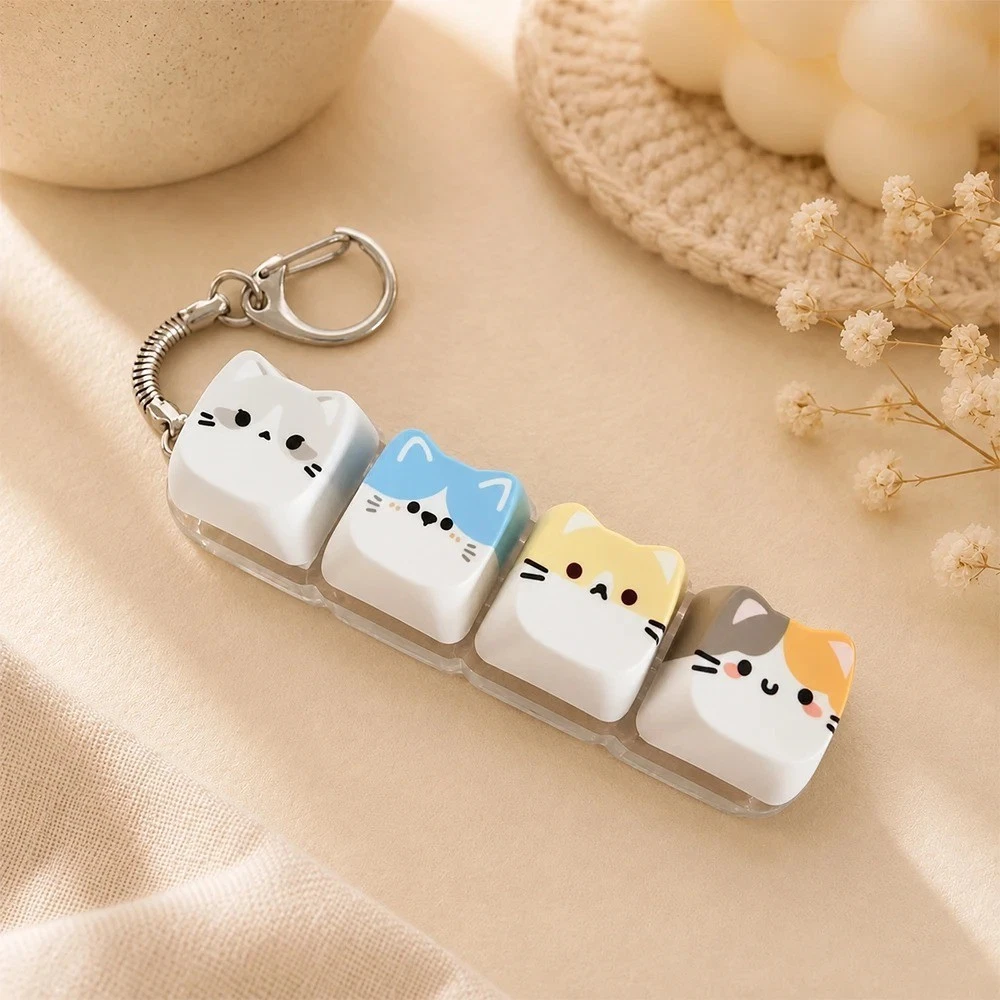 Lindo Gato Relax Botón Tecla Inquieto Llavero Kawaii 4 Teclas Teclado Juguete Dije