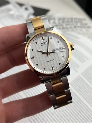 MIDO MULTIFORT M005830A TWO TONE ROSE GOLD STEEL 38 MM SILVER DIAL AUTOMATIC MEN