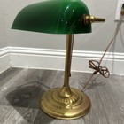 Vintage emerald Green Desk Lamp Brass Base Works Great  — photo 2