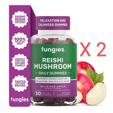 2x Fungies Reishi Mushroom Gummies Apple Flavor Herbal Supplement 30 ct EXP 2027
