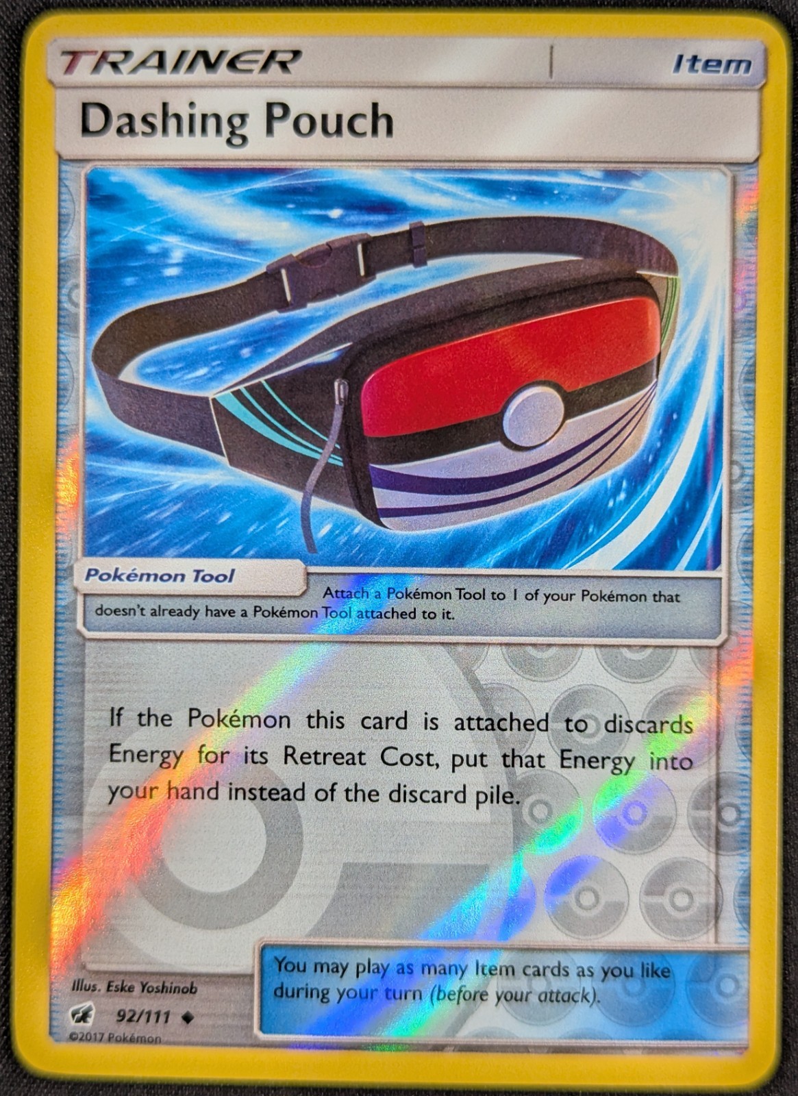 Dashing Pouch 2017 Crimson Invasion Reverse Holo Pokemon Card 92/111 (NM)