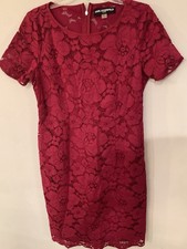 Karl Lagerfeld Cranberry Lace Floral Sheath Dress Short Sleeve Zip Size 12