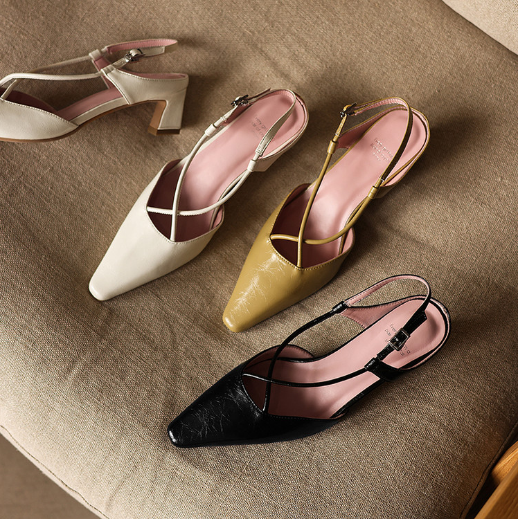 Women's Leather Cross Strap Pointed Toe Low Heel Sandals Slip-On Summer  Shoes | eBay