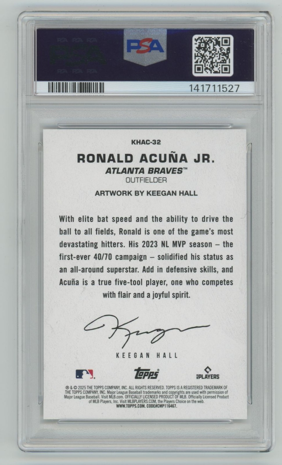 2025 Topps Update Keegan Hall Art Card Ronald Acuna Jr. PSA 10 Braves #KHAC-32 view 2