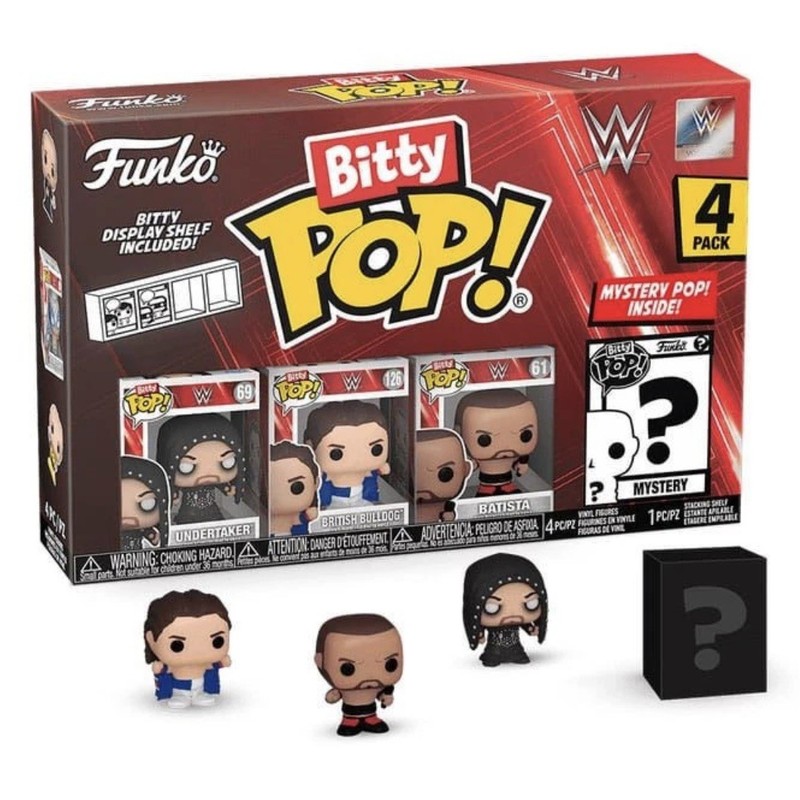 WWE Funko Bitty Pop Undertaker Batista British Bulldog Mystery 4 Pack Assorted