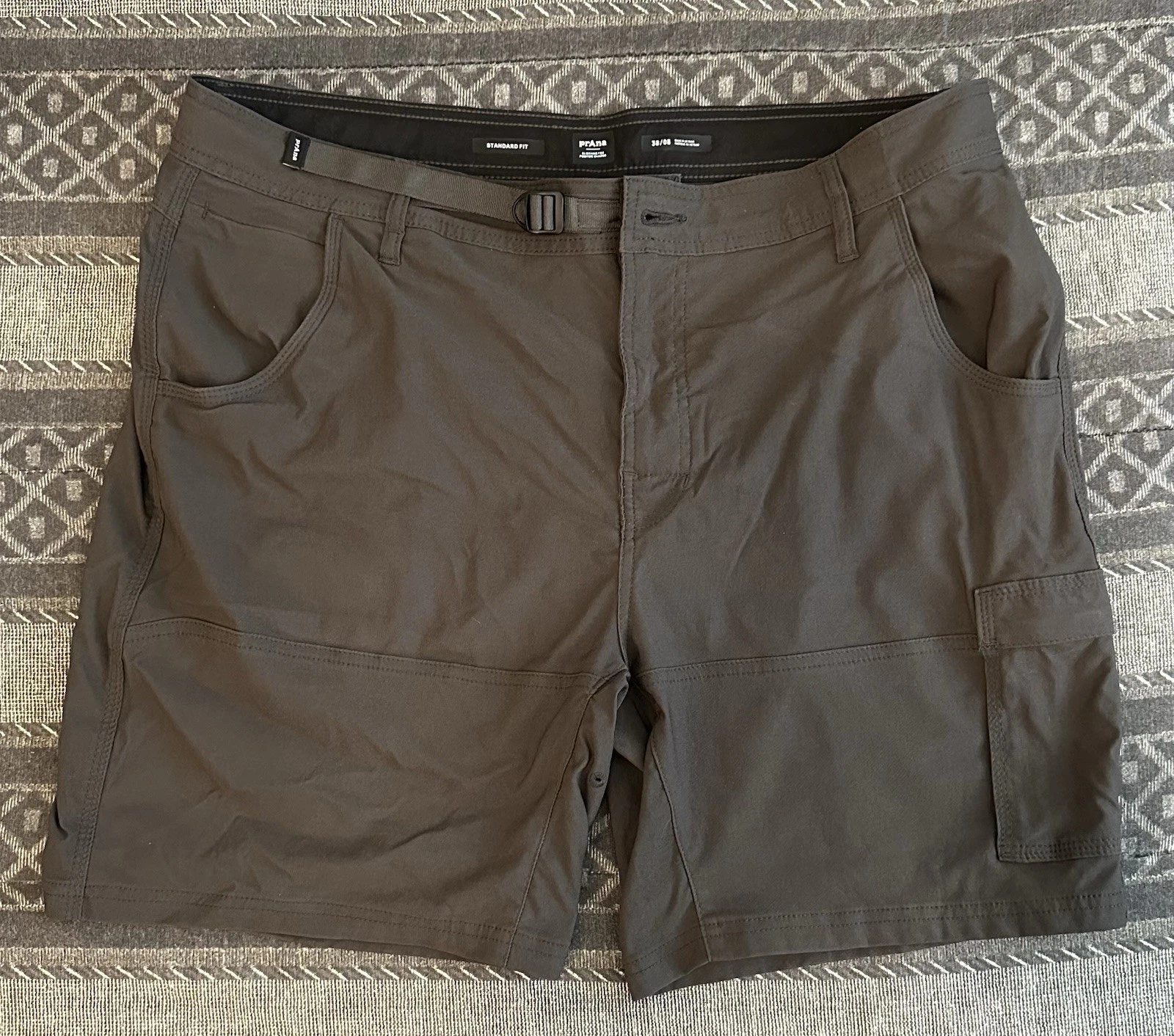 Prana Zion II Shorts Mens 38x8 Dark Iron Stretch Belted Cargo Hiking Outdoor