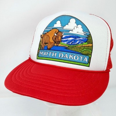 Vintage North Dakota Bison Nature Adjustable Snapback Mesh Trucker Hat Cap