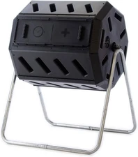 FCMP Outdoor Dual Chamber Tumbling Composter Bin 37 Gallon Black Resin