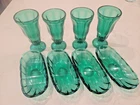 Vintage Anchor Hocking Green Sundae Glasses & Banana Spit Dishes Set of 8 MCM