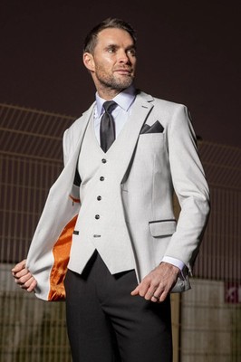 Herren Dreiteiler Anzug Steingrau Kontrast | Premium Qualität | Mix & Match