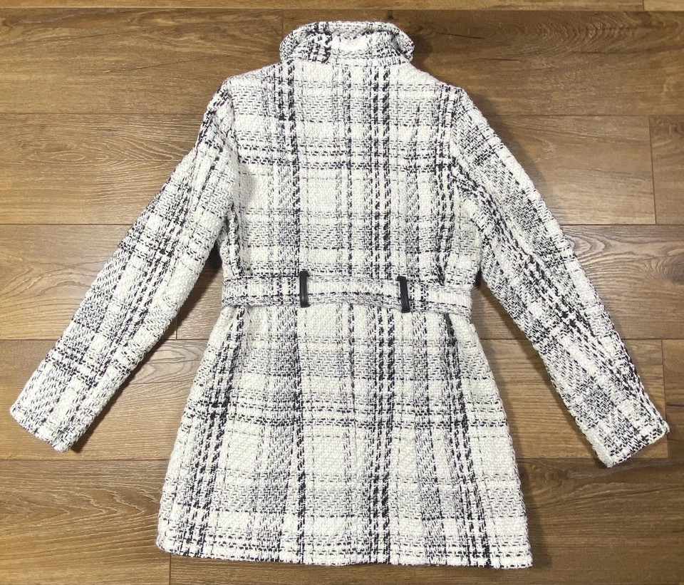 Selby Collection Women’s Tweed Plaid Coat Jacket Black White Belted Small - Image 4 of 4