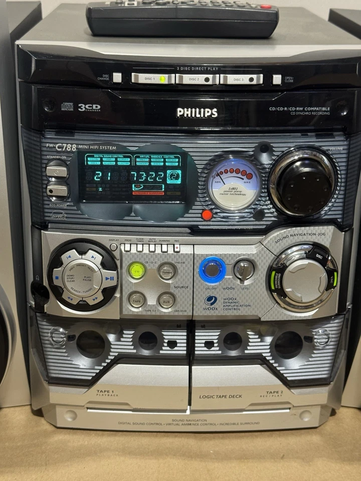 RARE Philips FW-C788 Stereo System w/ Speakers Remote – W00x2 Subwoofer Sound - Image 3 of 4