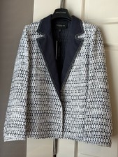 898 Lafayette 148 NEW w/Tags Navy White Cotton Blend Blazer Size M Open Front