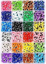 Evil Eye Beads, 800 Pc, 24 Colors, 1mm Hole, Resin, Grid Box