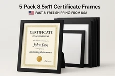 5 Pack 8.5x11 Black Certificate Frames | Diploma, Document, Award, Photo Display