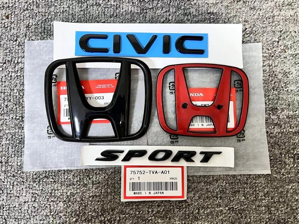 Genuine OEM Gloss Black Logo Emblem Set For Honda CIVIC 2022-2025 Sport Sedan - Image 3 of 4