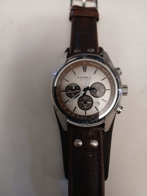 Fossil CH-2565 Men's Chronograph Quartz Wristwatch Brown Leather Silver Case