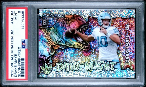 2023 WC Dino-Might Drake Maye SILVER SPARKLE TREX Rookie RC #'D 37/50 PSA 9
