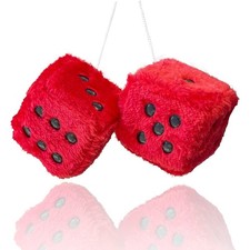 Fuzzy Plush Dice for Car Mirror, Pair of Retro 3  Red Dice with Black Dots for C