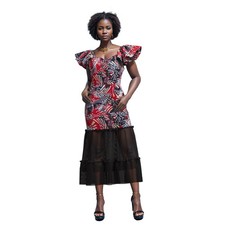 African Print Sleeveless Dress with Sheer Mermaid Skirt Ruffle Sleeves