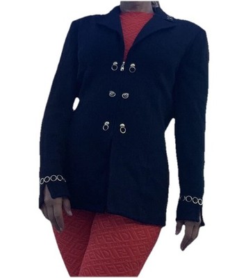 St John Evening By Marie Gray Zipper Top Gold Black Buttoned Knit