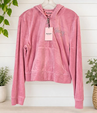 Juicy Couture Velour Zip Hoodie Womens XL Pink Rhinestone Logo NWT 199 0912