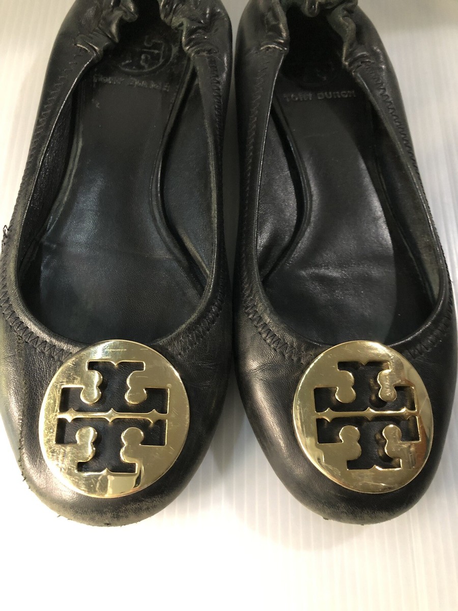 Tory Burch Reva Womens 6.5 M Classic Black Leather Ballet Flats 