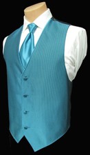 Men's Teal Blue Green Jean Yves Cooper Tuxedo Vest  Long Tie Wedding Prom