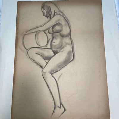 Vintage Chester Snowden Female NUDE FIGURE STUDY CHARCOAL DRAWING SKETCH