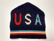 Vintage Wigwam USA Patriotic Striped Wool Ski Beanie Hat Made in USA